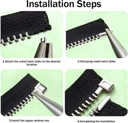 48pcs Zipper Head Slider, Zipper Latch Slider Retainer, 4 Sizes 3 Color Zippers Bottom Sliders Retainer Insertion Pin with 3pcs Zippers Latch for DIY Sewing Replacement Repair Kit