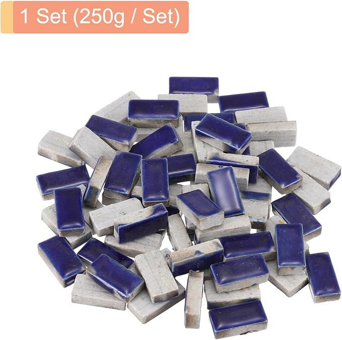 MECCANIXITY 250g Ceramic Mosaic Tiles for Crafts Bulk, Rectangle Dark Blue Ceramic Tile for Mosaic Kits Garden Stepping Stone Cup Mat