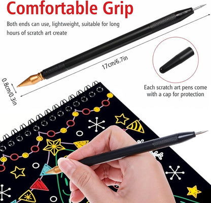 14Pcs Scratch Art Tools, Dual Tip Scratch Coloring Stylus Paper Art Kit for Adults, Complete Scratch Art Tools Set for DIY Painting and Drawing