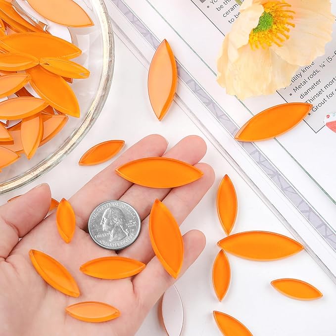 Youway Style Orange Leaf Mosaic Tiles for Crafts Bulk,200g Petal Mosaic Glass Pieces,Flower Glass Tiles for Christmas Mosaic Decorations,Garden Mosaic Supplies Kit