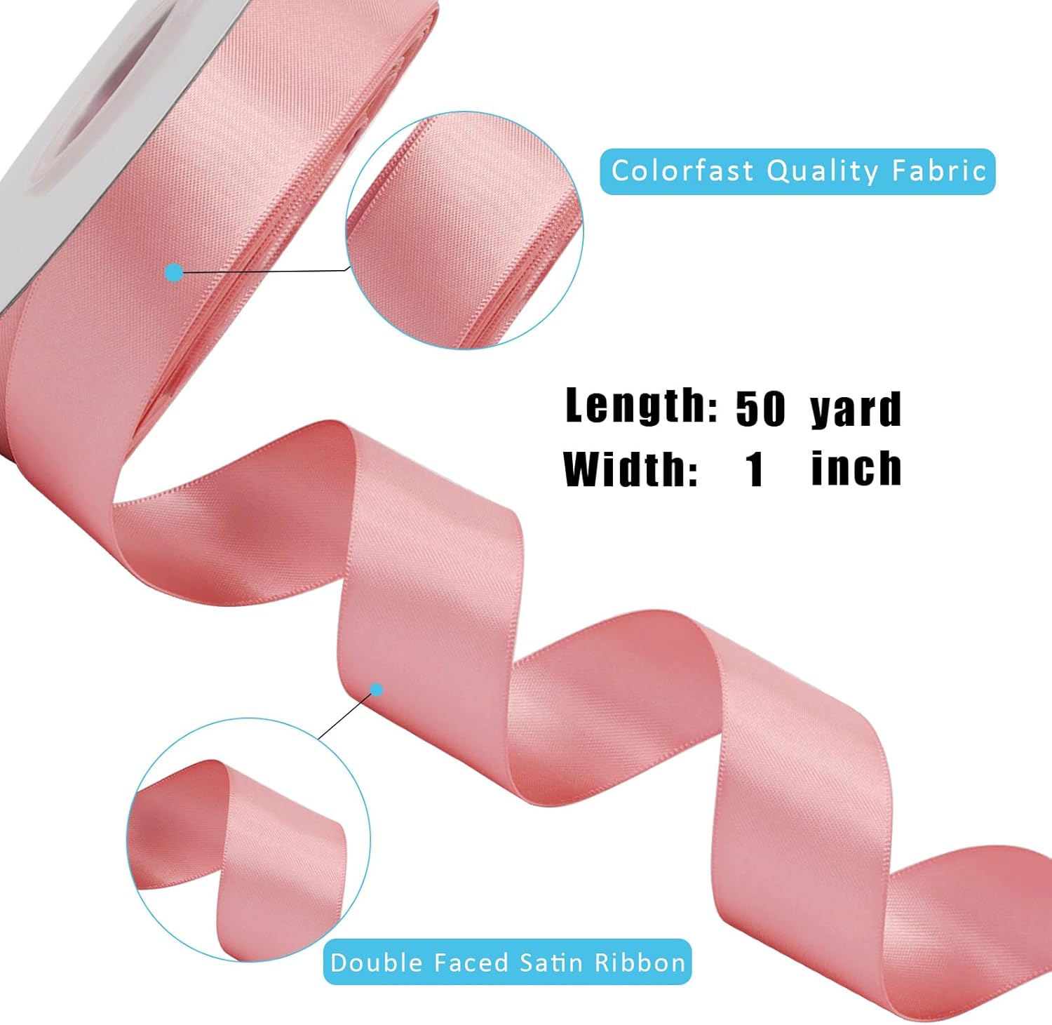LaRibbons 1 Inch 50 Yard Double Faced Satin Ribbon,Dust Pink Satin Craft Fabric Ribbon for Gift Wrapping Floral Bouquets Wedding Party Decoration - Crafty Corner