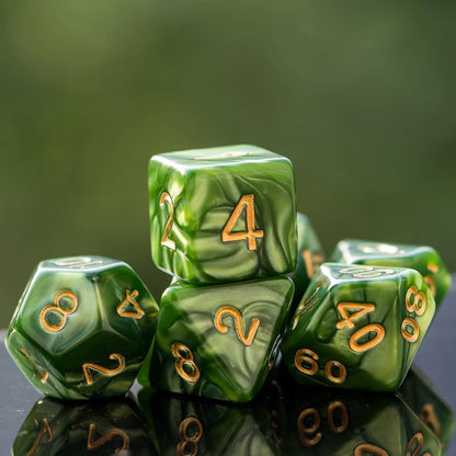 7-Die DND Dice Set Polyhedral Dice Set with a Leather Dice Bag, D&D Dice Set for Dungeons and Dragons, RPG Table Games (Green)