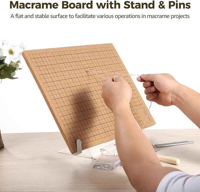 107 PCS Macrame Board Set, with 12x16/8x8 Inch Macrame Board Adjustable Holder with T Pins Double Sided Grids Bracelet Making Board with Brush Scissor Ruler Tools for Braiding Cording Creating (B)