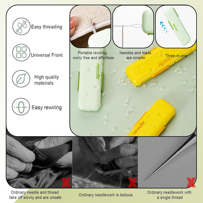 sanzkjic Upgraded 3-in-1 Automatic Threader Seam Ripper with Needle Storage, Multi-Function Quilting Sewing Accessories, Hand Sewing Threader for Embroidery & Quick Repairs (2PCS -Green,Yellow)