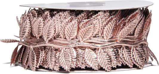 BASOKAN Rose Gold Leaves Ribbon for Wedding Party Home Decorations - 20 Yards - Leaf Trim Rope for Garland and DIY Crafts - Crafty Corner