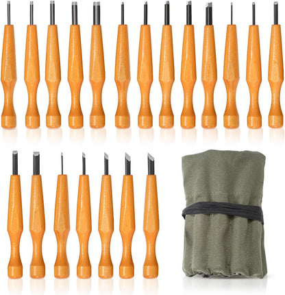 Wood Carving Tools Set - 20 Pcs Wood Carving Knife Set Beginner Whittling Kit with Canvas Case for Adults Children, Carving DIY Wood Carving Kit - Perfect for Beginners and Experts