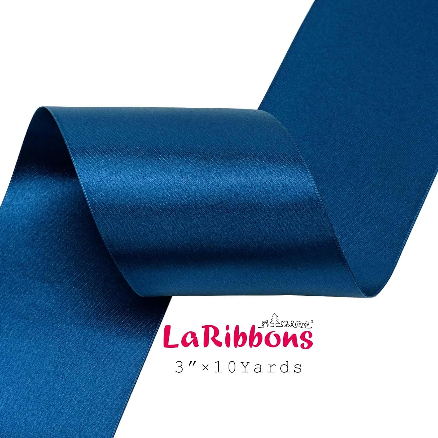 LaRibbons Navy Satin Ribbon 3 Inch 10 Yards Double Faced Luxury Navy Silk Ribbon for Gift Wrapping Flower Bouquets Bow Christmas Wedding Party Decoration - Crafty Corner