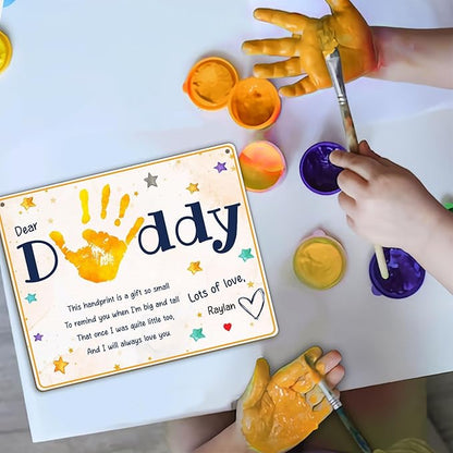Dear Daddy Poem DIY Baby Handprint Art Craft Plaque Gift for Dad, Best Dad Ever Gifts with Kids Handprint Keepsake, Baby's First Fathers Day Handprint Craft with Poem Sign for Dad from Toddler Infant