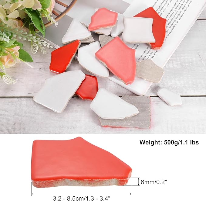 uxcell 500g/1.1LB Irregular Ceramics Mosaic Tiles, 3.2-8.5 cm Bulk Stained Ceramic Mosaic Pieces Stones Mosaic Kits for DIY Art Craft Projects Home Decor, Mixed Red