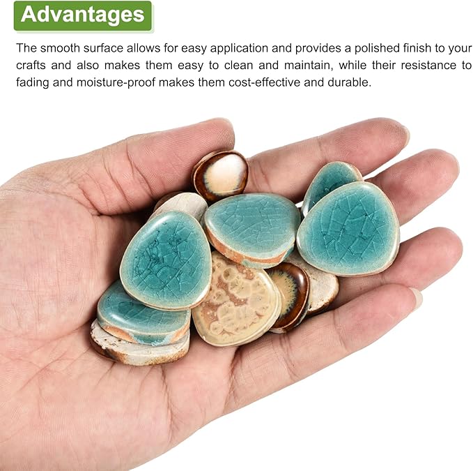 MECCANIXITY 200g Ceramic Mosaic Tiles for Crafts Bulk, Pebble Green and Coffee Ceramic Tiles for Mosaic Kits Garden Stepping Stone Cup Mat