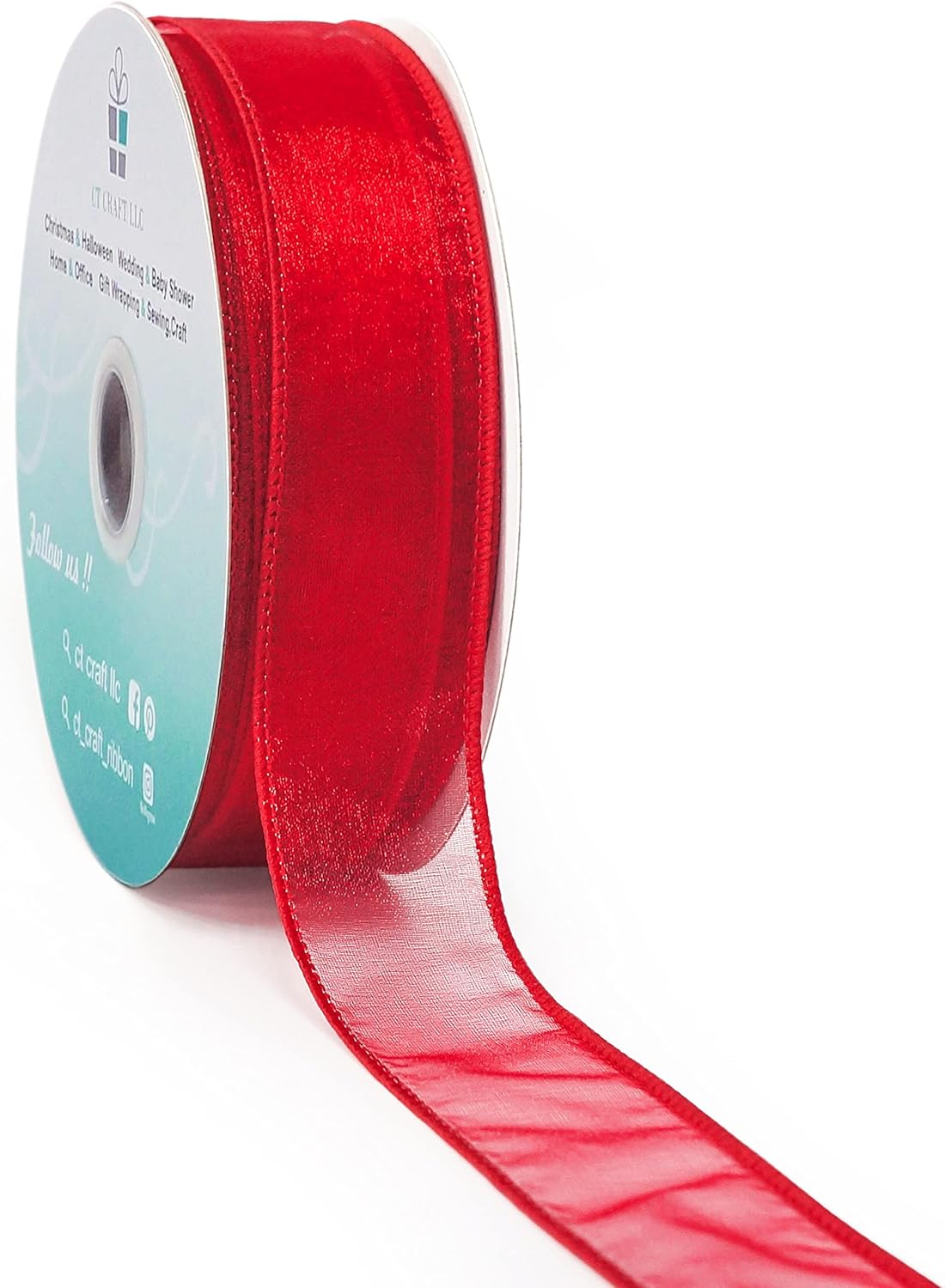 CT CRAFT LLC Sheer Organza Wired Ribbon 1.5" x 50Yards Red for Wedding Chair Bow Flora Bouquet Gift Wrapping Christmas Tree Home Decor Wreath - Crafty Corner