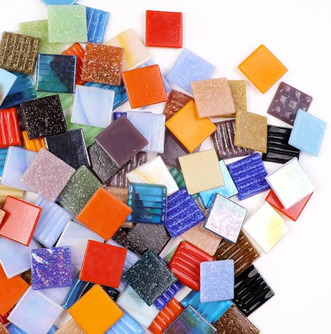 2cm (3/4") Square Vitreous Glass Mosaic Tiles for Crafts Bulk, 1 LB Colorful Mix Quartz Glass Tiles for DIY Art Crafts Kit Adult Kids and Home Deco (Purple Mix)