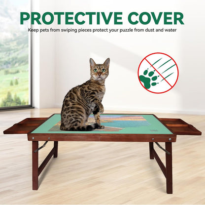 1500 Piece Puzzle Table with Legs, 35" x 26" Wooden Jigsaw Puzzle Board with Drawers, Cover & Felt, Portable Puzzle Table with Folding Legs for Adults and Teens, Christmas Birthday Gift