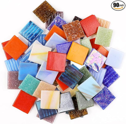 2cm (3/4") Square Vitreous Glass Mosaic Tiles for Crafts Bulk, 1 LB Colorful Mix Quartz Glass Tiles for DIY Art Crafts Kit Adult Kids and Home Deco (Quartz Mix)