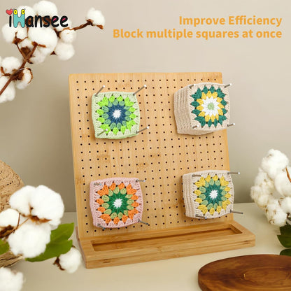 iHansee 11" Crochet Blocking Board with 20 Pegs, 200 Stitch Markers, Bamboo Granny Square Blocking Boards for Crochet Projects, Knitting Crocheting Accessories Kit, Gifts for Crocheters