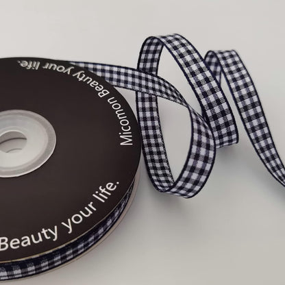 Blue Gingham Woven Edge Ribbon 25 Yards Per Spool,Dark Blue Checked Crafts 3/8 Inch Wide (3/8", Navy) - Crafty Corner