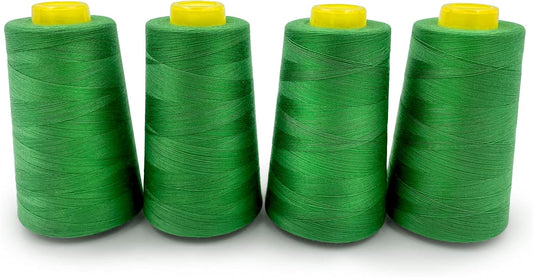 Tortoise 4 Cones of 3000 Yards Each Spool Thread for All Purpose, Serger, Overlock, Quilting, Sewing Machine - 100% Polyester - 40S/2 Green
