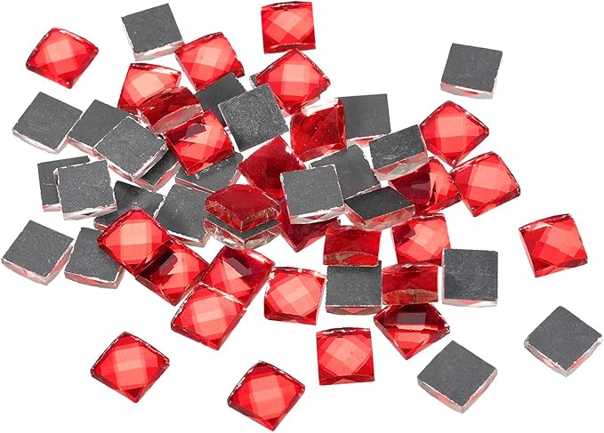 MECCANIXITY Mosaic Tiles 55 Pieces, 13 Faces Glitter Crystal 1 x 1cm for Crafts Bulk, Mosaic Art Kits Stained Glass Pieces for Handmade Jewelry Art DIY Material (Red)