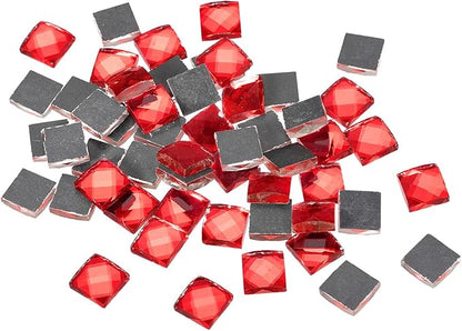 MECCANIXITY Mosaic Tiles 55 Pieces, 13 Faces Glitter Crystal 1 x 1cm for Crafts Bulk, Mosaic Art Kits Stained Glass Pieces for Handmade Jewelry Art DIY Material (Red)