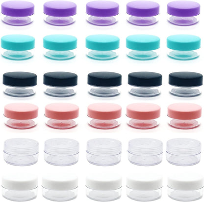 30 Pcs Sample Containers, 10 Gram Mini Sample Jars for Cosmetic, Eye shadow, Multi color Lid