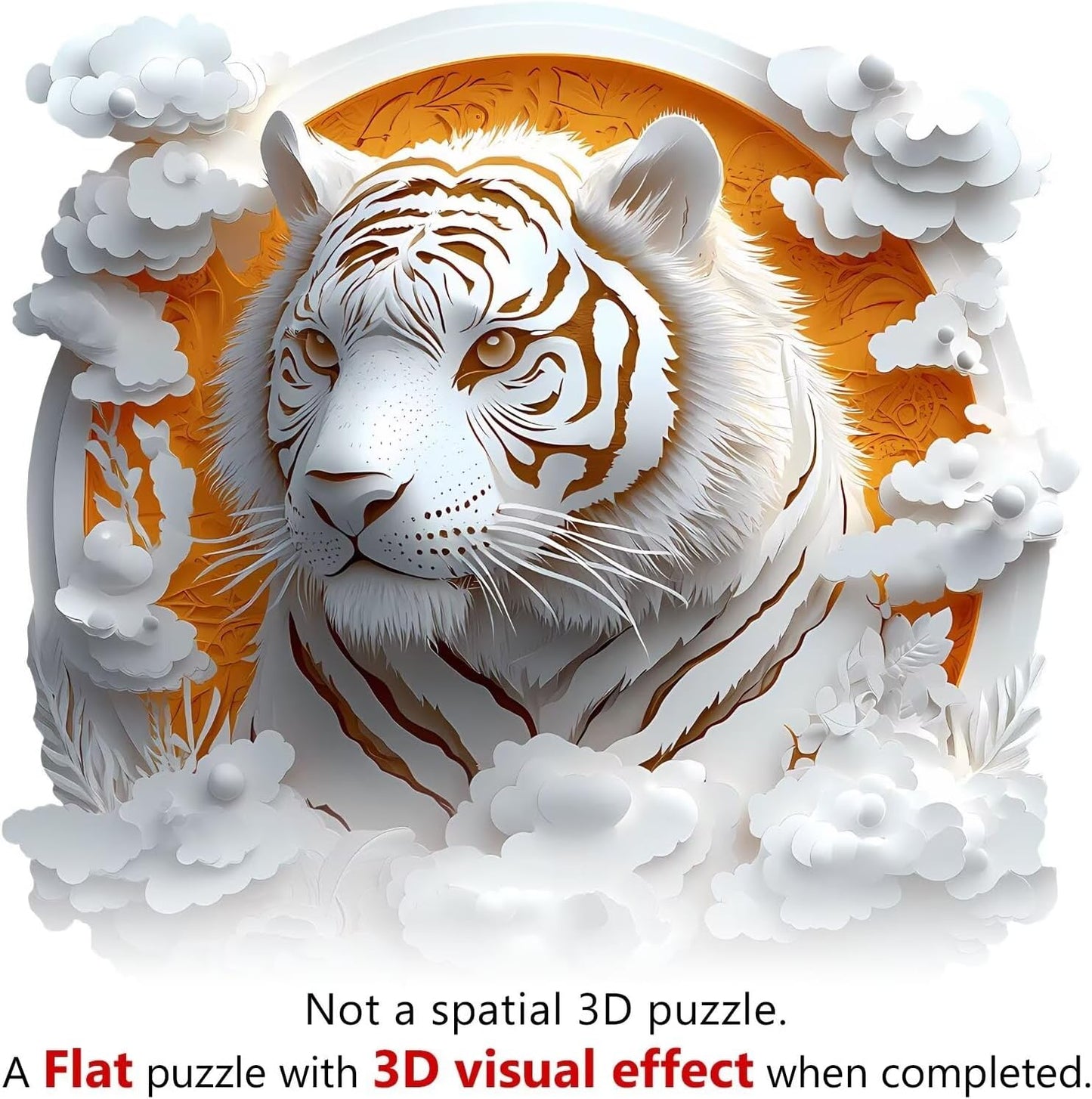 Wooden Puzzles Adults, 3D Paper Tiger Wooden Puzzles 300 Pieces, Unique Animal Shaped Wood Challenging Jigsaw Puzzles Gifts for Adults, 13.4x13.4in