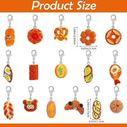 BEEFLYING 16Pcs Bread Stitch Marker Charms for Crocheting and Knitting, Resin Food Style Crochet Knit Stitch Marker Pendant with Lobster Clasp for Sewing Quilting Handmade Jewelry