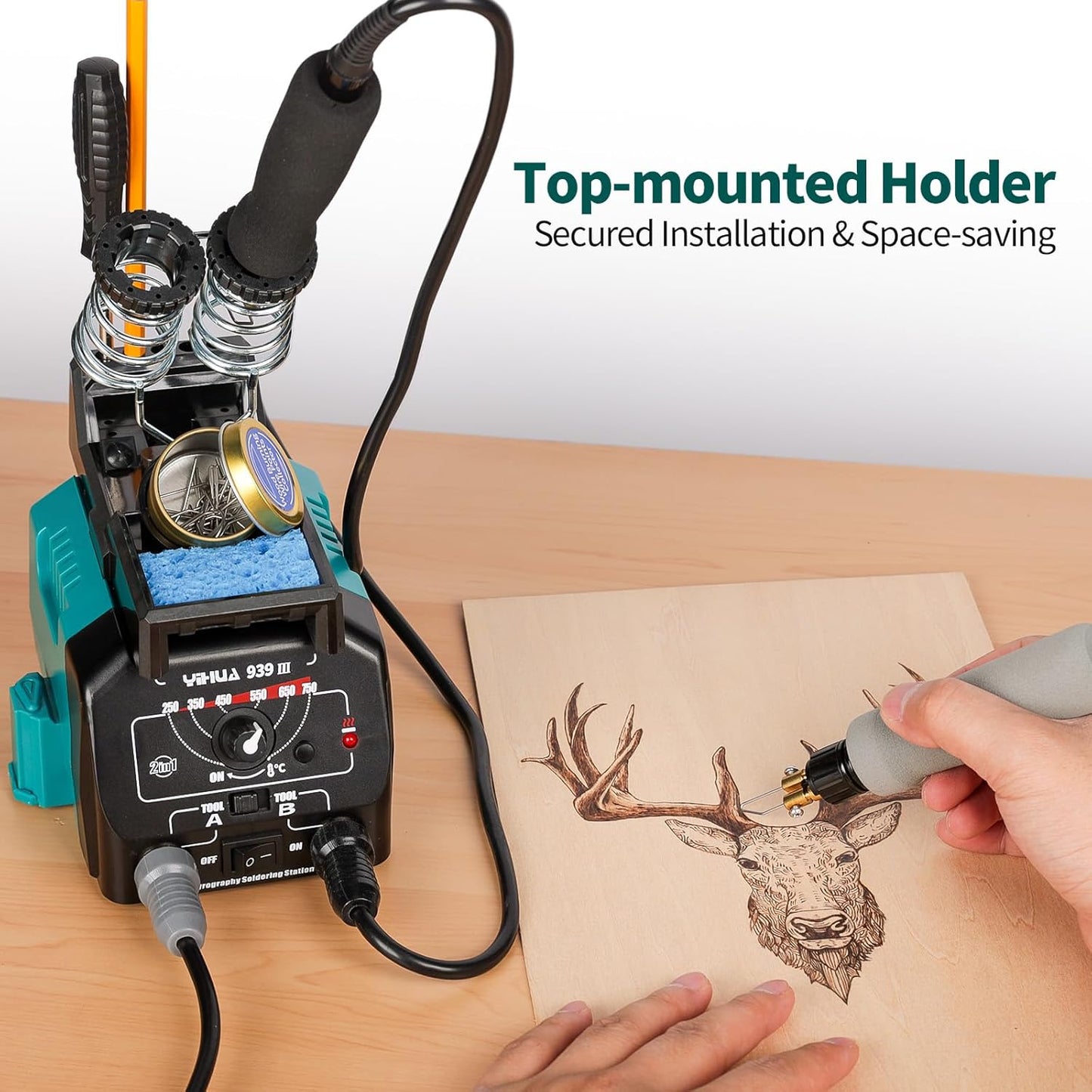 YIHUA 939 III Dual Pen Pyrography Station 2-in-1 Wood-Burning Tool with Two Wood-Burning pens 250-750°C Temperature Adjustable 20 Detailer nibs and 7 Essential Accessories and Tools Included - Crafty Corner