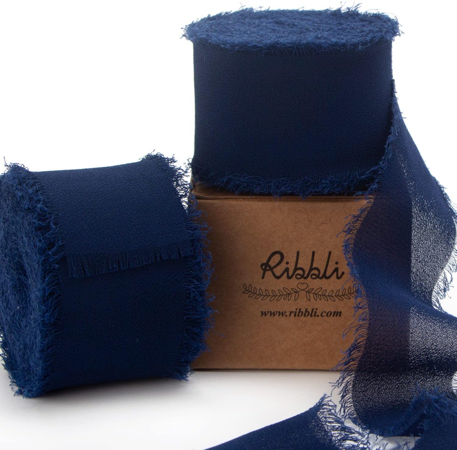 Ribbli Navy Chiffon Ribbon 1-1/2 inch x 20 Yard Handmade Fringe Chiffon Silk Ribbon,Navy Ribbon for Wrapping, Wedding Invitations, Bridal Bouquets, Home Decor - Crafty Corner