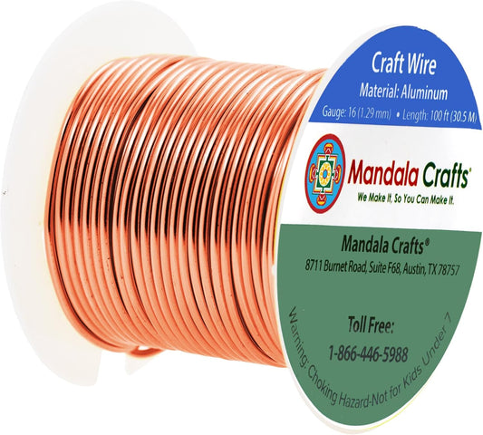 Mandala Crafts 16 Gauge Anodized Aluminum Craft Wire for Jewelry Making - 100 FT Colored Flexible Copper Tone Wire - Bendable for Bonsai Armature Crafting Sculpting - Crafty Corner