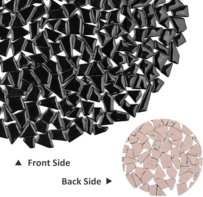 Artspac Ceramic Mosaic Tiles for Crafts Bulk, 454g Black Irregular Mosaic Tiles for Mosaic Craft Supplies, Garden Art Decor