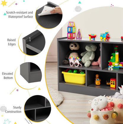 KOTEK Toy Storage Organizer, 5 Cubby Kids Bookshelf, Wooden 3-Tier Bookcase Storage Cabinet, Open Display Book Shelf for Daycare, Nursery, School Classroom, Playroom & Living Room (Grey, 5 Cubes)