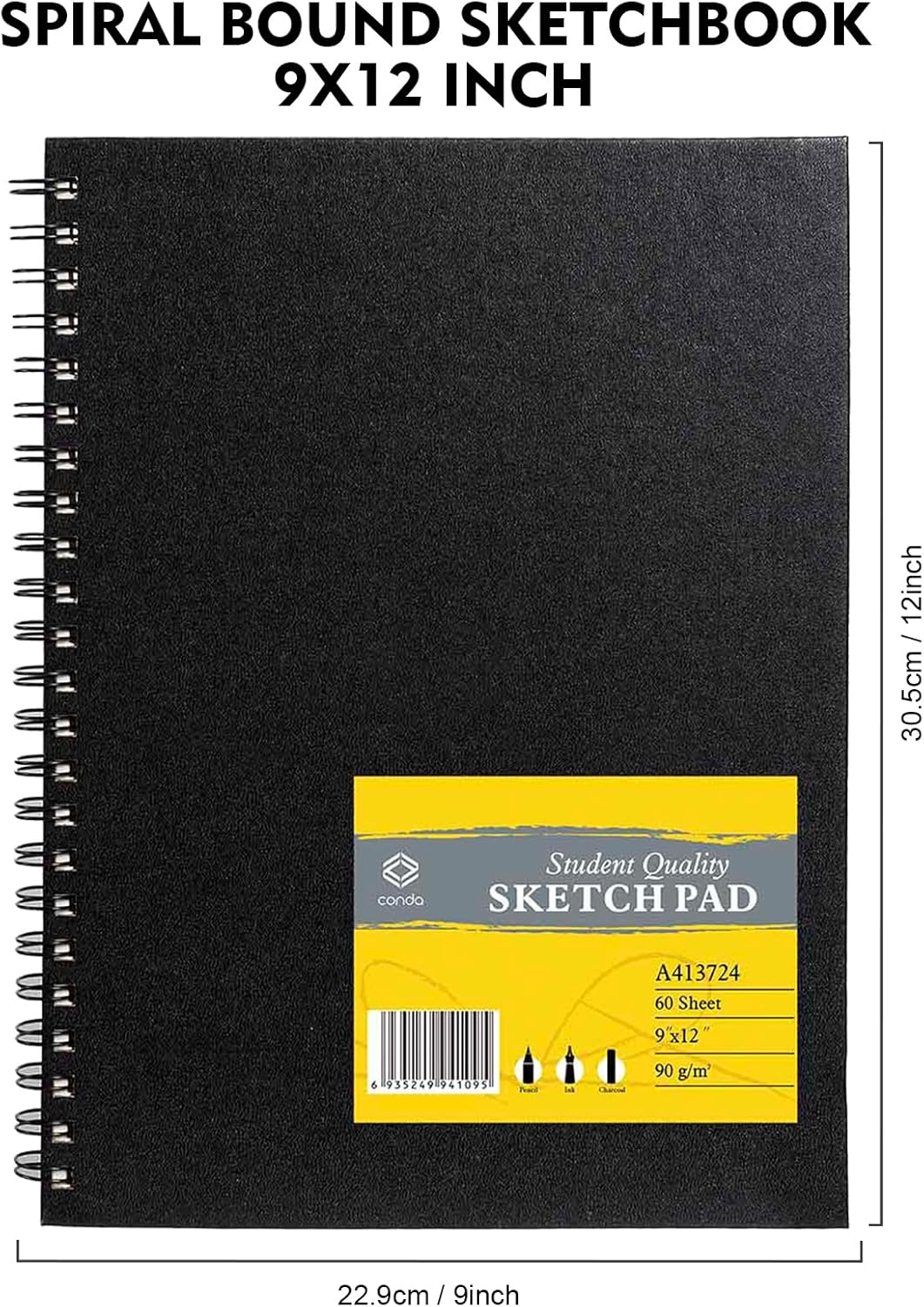 CONDA 9"x12" Double-Sided Hardbound Sketchbook, 60 Sheets, Heavyweight Hardcover Sketchbook, Spiral Sketch Pad, Durable Acid Free Drawing Paper for Drawing Painting - Crafty Corner