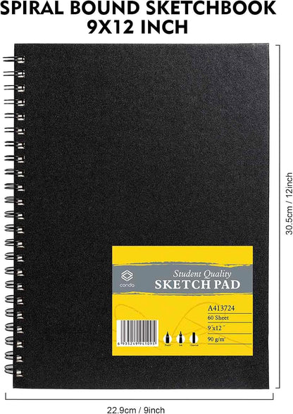 CONDA 9"x12" Double-Sided Hardbound Sketchbook, 60 Sheets, Heavyweight Hardcover Sketchbook, Spiral Sketch Pad, Durable Acid Free Drawing Paper for Drawing Painting - Crafty Corner