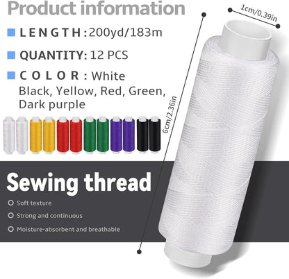Bupete 12 Rolls Thread for Sewing, 200 Yards Each Roll Sewing Thread, Polyester Threads for Sewing Machine Embroidery Hand Stitching