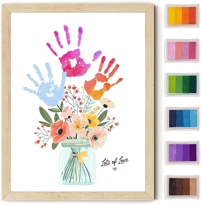 Physkoa Handprint Flower Craft Kit for Kids–12"x16" Art Gift with Wood Frame–Keepsake for Mom or Grandma–Meaningful Birthday or Thank You Gift (2 Art Styles Included)
