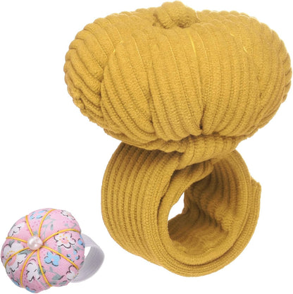 HARFINGTON Wrist Pin Cushions, Sewing Needle Pin Cushion Adjustable Strap with Elastic Strap Finger Ring Pincushions Fit All Wrist Sizes for Sewing Quilting Needlework DIY Crafts, Yellow/Pink