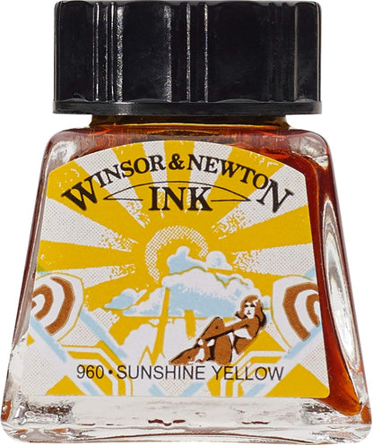Winsor & Newton Drawing Ink, 14ml Bottle, Sunshine Yellow - Crafty Corner