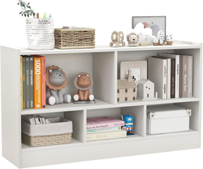 Toy Storage Organizer, 2-Tier Kids Bookshelf, 5 Cube Kids' Bookcases, Cabinets & Shelves, Wooden Toy Organizers, Small Book Shelf for Bedroom, Playroom, Classroom, Nursery (White)