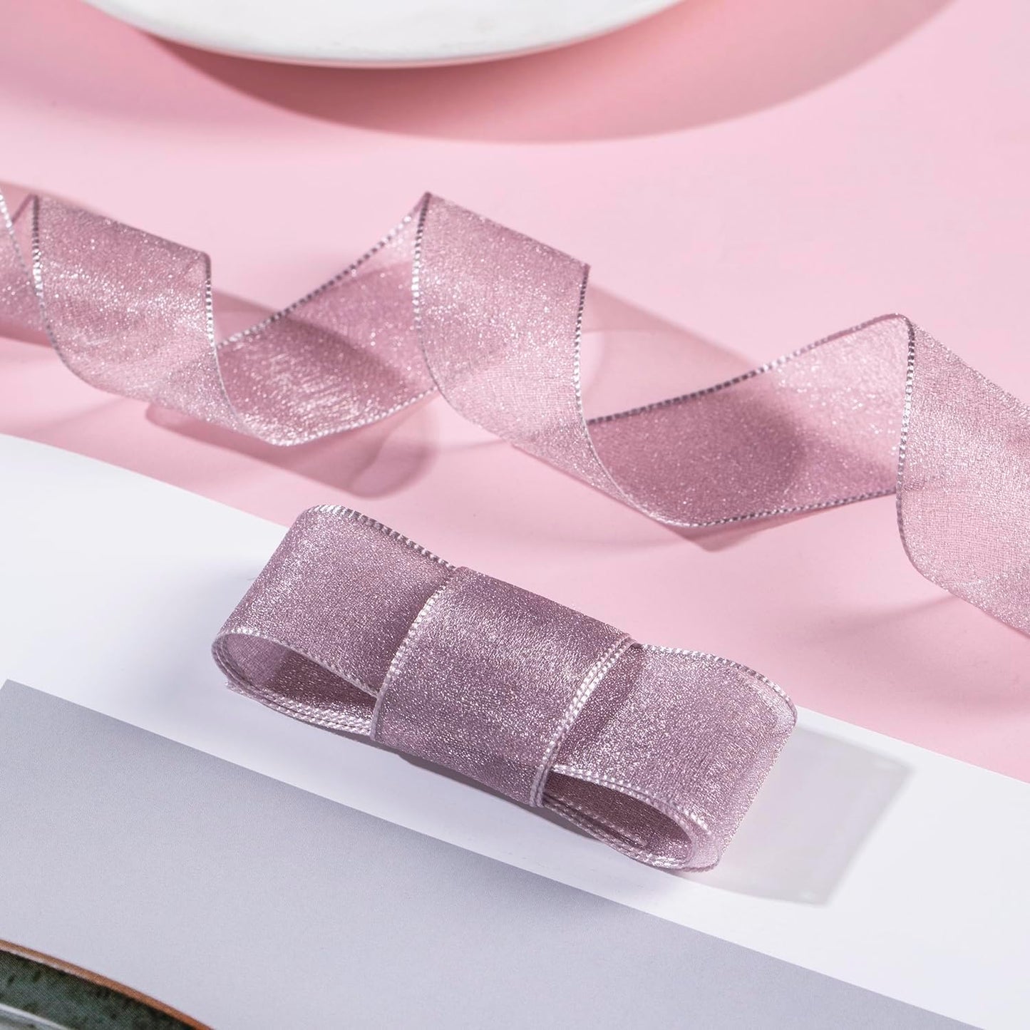 1 Inch Wide Sheer Chiffon Ribbon - Pearl Silk Woven Ribbon Suitable for Gift Wrapping, Wedding Decor, Home Decor, Girl Hair Accessories Handmade DIY (25 Yards/roll) (Purple) - Crafty Corner
