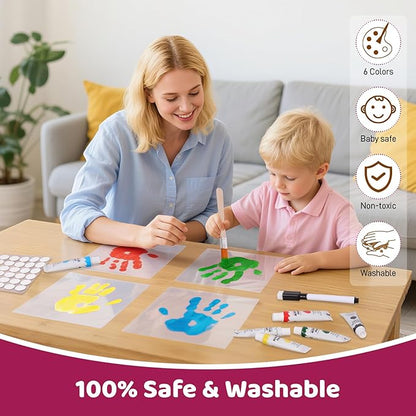 Family Handprint Kit, DIY Baby Hand and Footprint Handmade Keepsake Wooden Frame with 6 Non-Toxic Baby-Safe Paint, Family Gifts Ideas Gift for New Parents, Grandparents, Father's Day, Mother's Day
