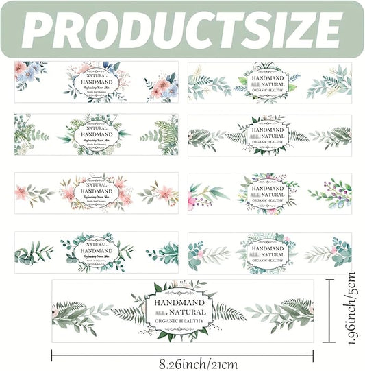 80Pcs Eucalyptus Leaves Soap Wrapper 8 Style Flower Wrap Tape for Homemade Soap - Kraft Paper Vertical Tag Soaps Sleeves Covers for Christmas Homemade Soaps Packaging Supplies (White Eucalyptus)