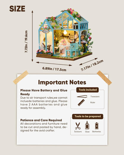 DIY Miniature House Kit, DIY Dollhouse Kit for Adults to Build, Mini House Kit with LED, Mayberry Street Miniatures, Ideal Gifts for Birthday, Halloween Christmas(Flower Garden Tea House)
