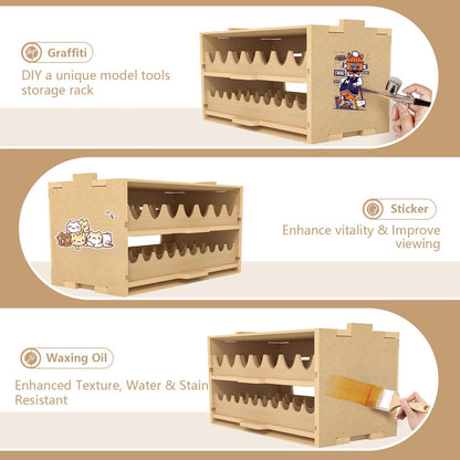 Plastic Model Paint Rack Organizer for 50 Paints, Pull-Out Storage With MDF Material, Model Tools, Suitable for 10ml Tamiya/Mr.Hobby and Miniature Paint Set GK8