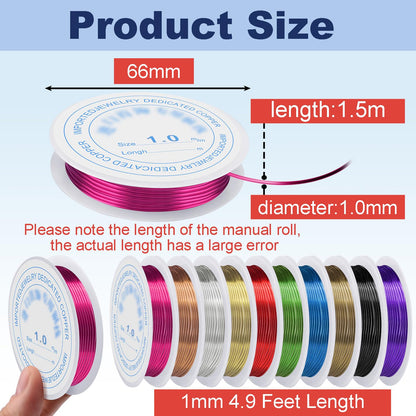 1 mm Dia. 10 Rolls Copper Jewelry Wire, 10 Assorted Colors Beading Wire for Jewelry Making Bracelet Earrings Rings Necklaces Flower Craft Projects