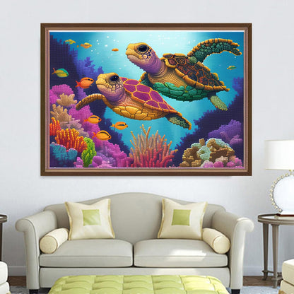 Dimensean Stamped Cross Stitch Kits Full Range of Embroidery Patterns Starter Kits for Beginners Adult or Kids DIY Cross Stitches Needlepoint Kits 11CT-Sea Turtle 15.7x19.7 inch