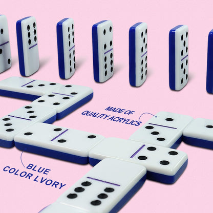 IDTQ Dominoes Set for Adults, Double 6 Dominos Game Set with 28 Domino Tiles Double with Upscale Gift Boxes -7 Polyhedral Dice -Classic Board Games (Dark Blue)
