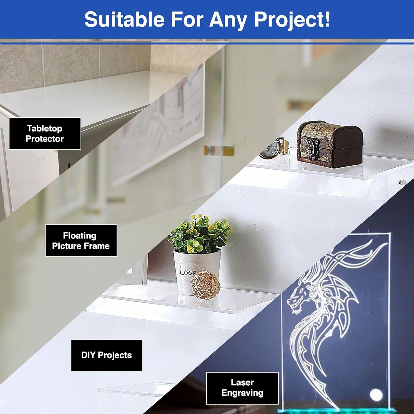 Duco USA-Made Clear Cast Acrylic Sheet 1/8 Inch Thick 12" x 12" - 2 Pack of Transparent Plexiglass Sheet - Lightweight Acrylic Board for Window Replacements, Displays, Signs, and More