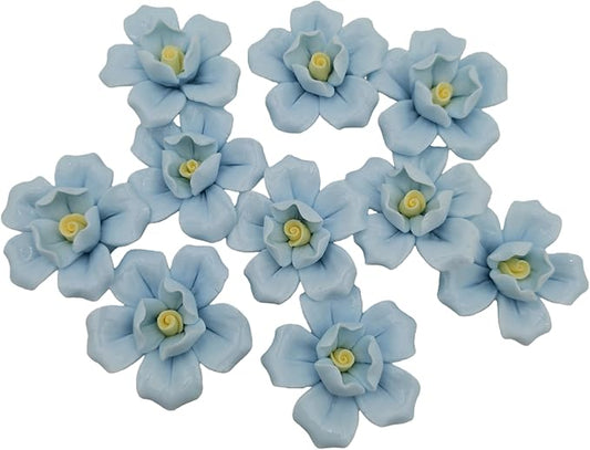 10PCS 3D Flower Ceramics Mosaic Tiles,DIY Making Creative Ceramic Mosaic Tiles for DIY Craft Plates Flowerpots Vases Cups Mosaic Making Supplies (3D Sky Blue Flower)