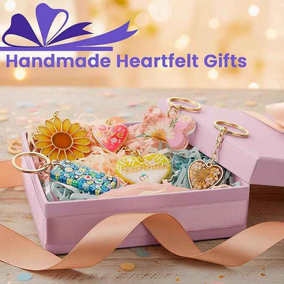 LET'S RESIN All-Inclusive Keychain Making Kit, 12-Color UV Resin with Keychain Molds Silicone, UV Light, 6 Styles Flower and Heart Open Bezels for Resin, Jewelry Making Kit for Beginners, Craft Decor