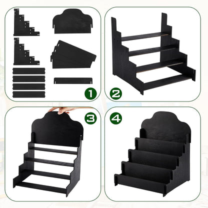 Barydat 2 Pcs 4 Tier Greeting Card Display Stand Wooden Sticker Display Stand Portable Card Display Rack for Vendors Retail Counter Table Display Trade Shows Showcase (Black,11.8 Inch)